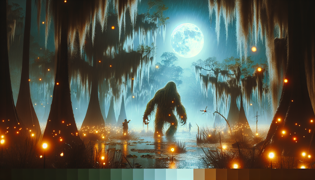El relámpago revela a un Bigfoot herido con una herida carmesí en un pantano de Alabama.