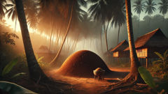 A quiet punso at dusk, the customary place of the Nuno sa Punso, bathed in golden light and shadow.