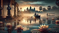 An evocative scene: two infant princes near the river and temple, hinting at their destined separation and future journeys.