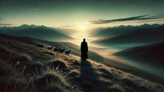 La leyenda de los Almas (el hombre salvaje de las Montañas del Altái) A thin morning light sketches a lone silhouette against the Altai ridgeline—an image that lives in many local memories of the Almas.