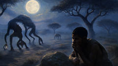 Moonlit shadows stretch across the Kalahari as the elusive Aigamuxa prowl, their feet revealing haunting eyes.