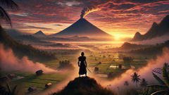 Handiong on the volcanic ridge before his first campaigns, watching the mist crawl across rice fields toward the sea.