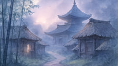 Mist-laden dawn in a rural Japanese village, hinting at the quiet secrets and folklore that live among its people.