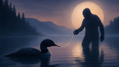 The loon prepares to dive into the vast primordial sea as Buga offers a strand of his power.