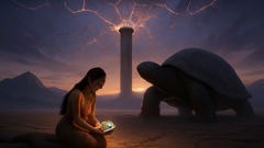 Nüwa, the creator goddess, mends the ruptured sky using five-colored stones and the turtle's legs to prop the heavens.