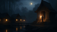 A twilight scene at a rural Thai village: where fields meet forest and old ghosts are still spoken of in whispers.