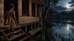 Le chemin de la cicatrice du crocodile de la lune de Sepik