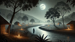 La leyenda de Brahmaparusha A moonlit valley where a thin shadow glides at the boundary between ricefields and forest — the kind of night when the Brahmaparusha is spoken of in whispers.