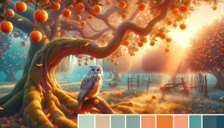 Búho del árbol mágico de naranja